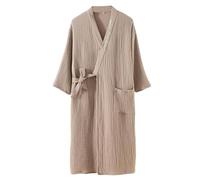UUNBS Unisex Comfy Muslin Bathrobe Women & Men 100% Cotton Kimono Lightweight Robe, SPA Robe Loungewear,Brown,XL