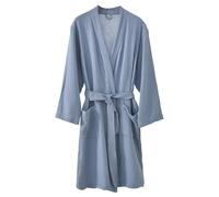 UUNBS Unisex Lightweight Cotton Gauze Robe Women Muslin Breathable Absorbent Spa Bathrobe Summer Sleepwear Loungewear,Blue,L