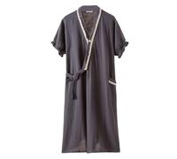 UUNBS Women's 100% Cotton Gauze Robe Lightweight Cute Short Sleeved Kimono Bathrobe Soft Dressing Gowns Loungewear,Gray,XXL