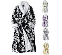 UUNBS Women's Fuzzy Fleece Long Jacquard Robe Double-Sided Fleece Housecoat Terrycloth Sauna Bathrobe Dressing Gowns,Black,XXL