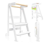 Uuoeebb Foldable Learning Tower, Wooden Step Stool for Kids with 3 Adjustable Height, Kitchen Folding Learning Tower for Child with Magnetic Whiteboards 1-6 Years Children Stool