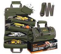 UUP Heavy Duty Tool Bag, Roll Up Tool Organizer for Men Women, Portable Tool Storage Box with 4 Detachable Zipper Pouch, Compact Small Carrier Bag for Electrician Mechanic, Father Day Dad Gift, Green