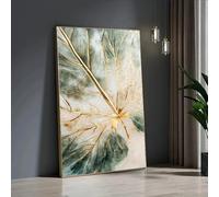 UUPAUO Large Abstract Leaf Canvas Wall Art Print Modern Vintage Golden Texture on Green White Background Decor for Living Room(40x65cm/16x26in) With Framed Ready to hang