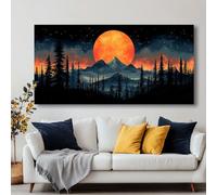 UUPAUO Modern Wall Art Mountain Moon Abstract Canvas Painting Home Decor Framed Picture Artwork for Living Room Bathroom Kitchen(35x72cm/14x28in) Stretched on Wooden Frame Easy to Hang