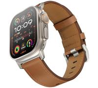 UUPWPOKT Compatible with Apple Watch Ultra 2/1 Band 49mm 46mm 45mm 44mm 42mm Men, Genuine Leather Band Strap for iWatch Ultra Series 10 9 8 7 6 5 4 3 2 1 SE, Light Brown/Titanium