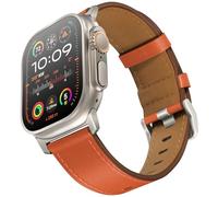 UUPWPOKT Compatible with Apple Watch Ultra 2/1 Band 49mm 46mm 45mm 44mm 42mm Men, Genuine Leather Band Strap for iWatch Ultra Series 10 9 8 7 6 5 4 3 2 1 SE, Orange/Titanium