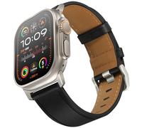 UUPWPOKT Compatible with Apple Watch Ultra 2/1 Band 49mm 46mm 45mm 44mm 42mm Men, Genuine Leather Band Strap for iWatch Ultra Series 10 9 8 7 6 5 4 3 2 1 SE, Black/Titanium