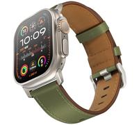 UUPWPOKT Compatible with Apple Watch Ultra 2/1 Band 49mm 46mm 45mm 44mm 42mm Men, Genuine Leather Band Strap for iWatch Ultra Series 10 9 8 7 6 5 4 3 2 1 SE, Army Green/Titanium