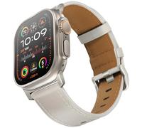 UUPWPOKT Compatible with Apple Watch Ultra 2/1 Band 49mm 46mm 45mm 44mm 42mm Men, Genuine Leather Band Strap for iWatch Ultra Series 10 9 8 7 6 5 4 3 2 1 SE, Starlight/Titanium