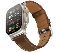 UUPWPOKT Leather Band Compatible with Apple Watch Ultra 3/2/1 Band 49mm 46mm 45mm 44mm 42mm Men, Genuine Leather Strap for iWatch Ultra Series 11 10 9 8 7 6 5 4 3 2 1 SE, Retro Dark Brown/Titanium