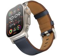 UUPWPOKT Leather Band Compatible with Apple Watch Ultra 3/2/1 Band 49mm 46mm 45mm 44mm 42mm Men, Genuine Leather Strap for iWatch Ultra Series 11 10 9 8 7 6 5 4 3 2 1 SE 3/2/1, Dark Blue/Titanium