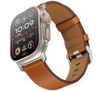 UUPWPOKT Leather Band Compatible with Apple Watch Ultra 3/2/1 Band 49mm 46mm 45mm 44mm 42mm Men, Genuine Leather Strap for iWatch Ultra Series 11 10 9 8 7 6 5 4 3 2 1 SE 3/2/1, Brown/Titanium