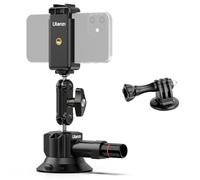 UURig SC-01 Suction Mount 3" for Vlogging Action Camera Car w Smartphone Clamp Compatible with DJI OSMO Pocket 3 Insta 360 x5 iPhone 16 15 14 13 Pro Max, 1/4" Magic Arm Adapter Car Windshield Window