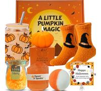 UURM Boo Basket Gift for Women, 7 Spooky Gift Set Including Glass Cup, Halloween Pumpkin Gifts for Friends Teen Girls (Pumpkin)
