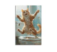 UUSDDUXC Funny Cat on The Toilet Poster Decorative Painting Canvas Wall Posters And Art Picture Print Modern Family Bedroom Decor Posters 16x24inch(40x60cm)
