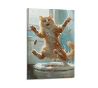 UUSDDUXC Funny Cat on The Toilet Poster Decorative Painting Canvas Wall Posters And Art Picture Print Modern Family Bedroom Decor Posters 24x36inch(60x90cm)