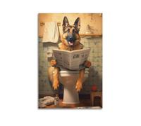 UUSDDUXC German Shepherd on The Toilet And Reading Newspaper Poster Decorative Painting Canvas Wall Posters And Art Picture Print Modern Family Bedroom Decor Posters 24x36inch(60x90cm)