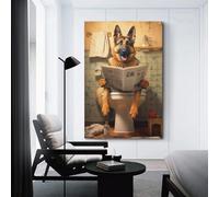 UUSDDUXC German Shepherd on The Toilet And Reading Newspaper Poster Decorative Painting Canvas Wall Posters And Art Picture Print Modern Family Bedroom Decor Posters 20x30inch(50x75cm)