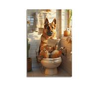 UUSDDUXC German Shepherd on The Toilet Poster Decorative Painting Canvas Wall Posters And Art Picture Print Modern Family Bedroom Decor Posters 08x12inch(20x30cm)