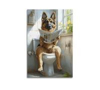 UUSDDUXC German Shepherd on Toilet And Reading Newspaper Poster Decorative Painting Canvas Wall Posters And Art Picture Print Modern Family Bedroom Decor Posters 12x18inch(30x45cm)