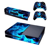 UUShop Protective Vinyl Skin Decal Cover for Microsoft Xbox One Console wrap Sticker Skins with Two Free Wireless Controller Decals Blue Fire Flame
