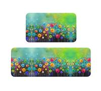 Uusnwaa 2 Piece Kitchen Abstract Style Colorful Flowers Print Rug Set,Non Slip Washable Floor Mats,Absorbent Anti Fatigue Rugs For Kitchen Home
