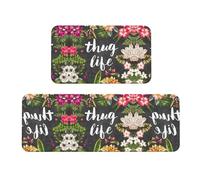 Uusnwaa 2 Piece Kitchen Thug Life Flowers Print Rug Set,Non Slip Washable Floor Mats,Absorbent Anti Fatigue Rugs For Kitchen Home