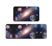 Uusnwaa 2 Piece Kitchen Universe Galaxy Outer Space Print Rug Set,Non Slip Washable Floor Mats,Absorbent Anti Fatigue Rugs For Kitchen Home