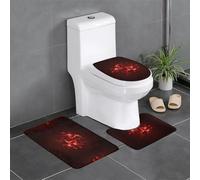 Uusnwaa 3 Piece Red Flame Print Bathroom Rugs Set,Non Slip Absorbent Washable Bath Mat,U-Shaped Toilet Rug For Bathroom Shower