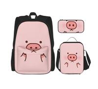 Uusnwaa 3pcs Cute Pig Print School Backpack Set,Large Capacity Water Resistant Laptop Backpack with Insulated Lunch Bag & Pencil Case for Middle School Teens Back to School Supplies