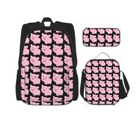 Uusnwaa 3pcs Cute Pig Print School Backpack Set,Large Capacity Water Resistant Laptop Backpack with Insulated Lunch Bag & Pencil Case for Middle School Teens Back to School Supplies