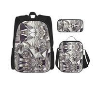 Uusnwaa 3pcs Diamond Pattern Print School Backpack Set,Large Capacity Water Resistant Laptop Backpack with Insulated Lunch Bag & Pencil Case for Middle School Teens Back to School Supplies
