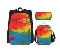 Uusnwaa 3pcs Fantastic Parrot Feather Print School Backpack Set,Large Capacity Water Resistant Laptop Backpack with Insulated Lunch Bag & Pencil Case for Middle School Teens Back to School Supplies