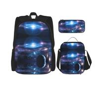 Uusnwaa 3pcs Fantasy Space Print School Backpack Set,Large Capacity Water Resistant Laptop Backpack with Insulated Lunch Bag & Pencil Case for Middle School Teens Back to School Supplies