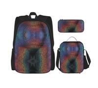 Uusnwaa 3pcs Holographic Dreams Print School Backpack Set,Large Capacity Water Resistant Laptop Backpack with Insulated Lunch Bag & Pencil Case for Middle School Teens Back to School Supplies