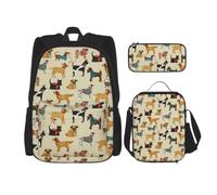 Uusnwaa 3pcs Hound Dogs Print School Backpack Set,Large Capacity Water Resistant Laptop Backpack with Insulated Lunch Bag & Pencil Case for Middle School Teens Back to School Supplies