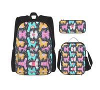 Uusnwaa 3pcs Indian Alpaca Print School Backpack Set,Large Capacity Water Resistant Laptop Backpack with Insulated Lunch Bag & Pencil Case for Middle School Teens Back to School Supplies