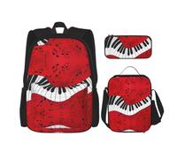 Uusnwaa 3pcs Music Note Piano Print School Backpack Set,Large Capacity Water Resistant Laptop Backpack with Insulated Lunch Bag & Pencil Case for Middle School Teens Back to School Supplies