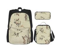 Uusnwaa 3pcs Pig Background Print School Backpack Set,Large Capacity Water Resistant Laptop Backpack with Insulated Lunch Bag & Pencil Case for Middle School Teens Back to School Supplies