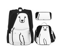 Uusnwaa 3pcs Polar Bear Print School Backpack Set,Large Capacity Water Resistant Laptop Backpack with Insulated Lunch Bag & Pencil Case for Middle School Teens Back to School Supplies