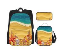 Uusnwaa 3pcs Shells On The Beach Print School Backpack Set,Large Capacity Water Resistant Laptop Backpack with Insulated Lunch Bag & Pencil Case for Middle School Teens Back to School Supplies