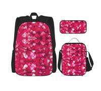 Uusnwaa 3pcs Valentine's Day Love Heart Print School Backpack Set,Large Capacity Water Resistant Laptop Backpack with Insulated Lunch Bag & Pencil Case for Middle School Teens Back to School Supplies