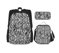 Uusnwaa 3pcs Zebra Print Print School Backpack Set,Large Capacity Water Resistant Laptop Backpack with Insulated Lunch Bag & Pencil Case for Middle School Teens Back to School Supplies