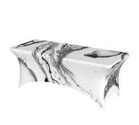 Uusnwaa 6ft Rectangular Spandex Black And White Marble Print Tablecloth,Wrinkle Resistant Fitted Stretch Table Cover,Machine Washable Elastic Table Cloth For Wedding Banquet Trade Show Folding Tables