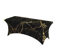 Uusnwaa 6ft Rectangular Spandex Black Gold Marble Print Tablecloth,Wrinkle Resistant Fitted Stretch Table Cover,Machine Washable Elastic Table Cloth For Wedding Banquet Trade Show Folding Tables