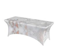 Uusnwaa 6ft Rectangular Spandex White Marble Rose Gold Print Tablecloth,Wrinkle Resistant Fitted Stretch Table Cover,Machine Washable Elastic Table Cloth For Wedding Banquet Trade Show Folding Tables