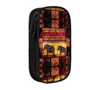Uusnwaa African Elephant Patchwork Print Pencil Case,Oxford Cloth Pencil Bag Storage Pouch,Multifunctional Pencil Pouch with Compartmens