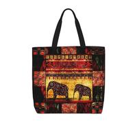 Uusnwaa African Elephant Patchwork Print Tote Bags For Women,Shoulder Bag, Reusable Grocery Shopping Bag,Top Zipper Closure,Daily Essentials