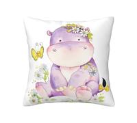 Uusnwaa Butterfly And Hippo Printed Soft Throw Pillow Covers 18x18 Inch,Invisible Zipper Cushion Cover,Machine Washable Home Decor For Sofa Couch Bedroom Living Room