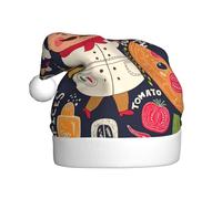 Uusnwaa Christmas Chef Pizza Print Hat,Unisex-Adult'S Santa Hat,Thicken Holiday Xmas Hat For New Year Festive Party